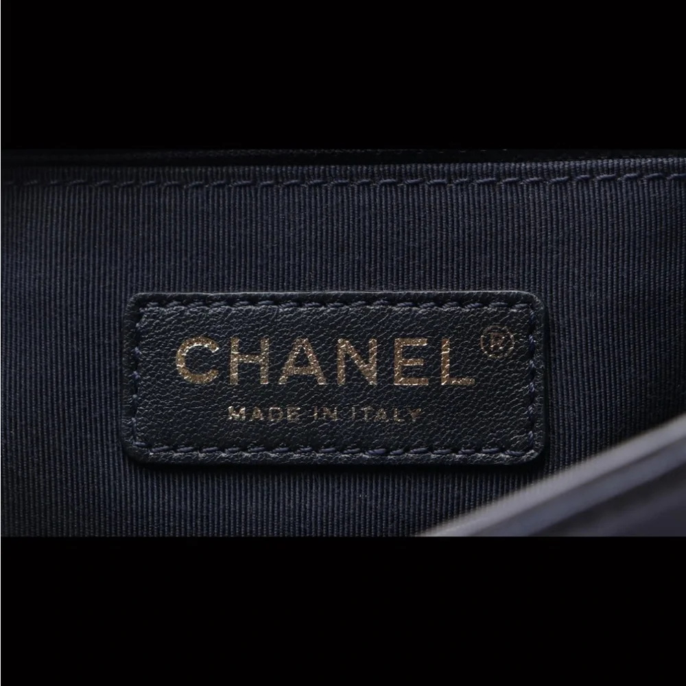 Chanel Large Boy Bag 2014 Resort Cube-Embossed Dark Blue Lambskin